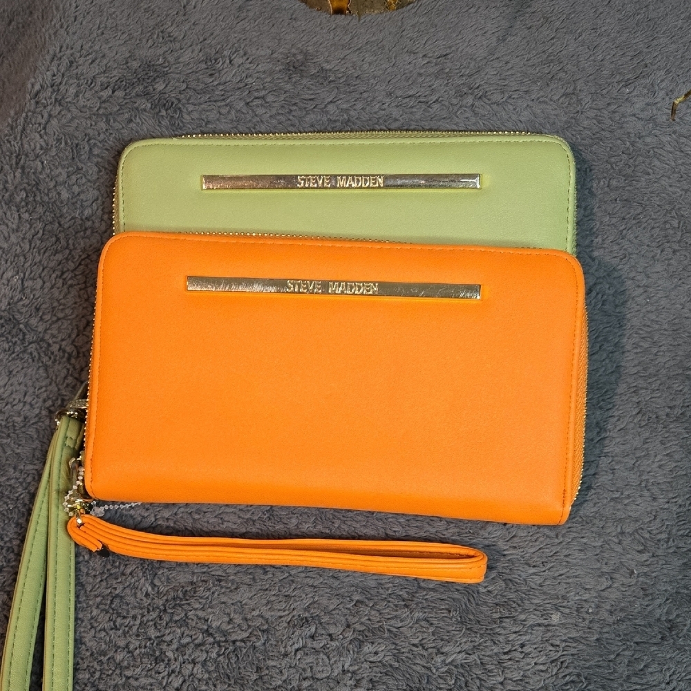 Steve Madden Vibrant Orange and Lime Green Wallet Bundle Of 2